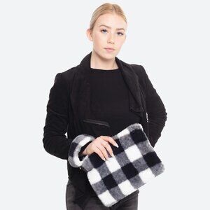 NWT BOUTIQUE Faux Fur Buffalo Check Handbag Featuring Detachable Wristlet.